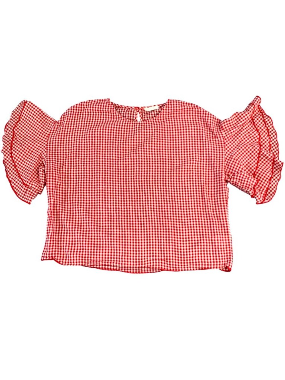 Miss Love Crop top with ruffled sleeves Red GINGHAM SZ L